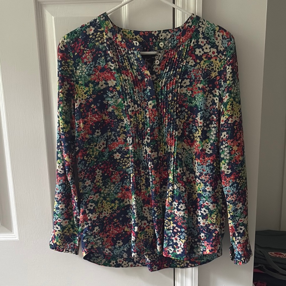 Talbots Black 3/4 Sleeve Buttoned Blouse with Mandarin Collar